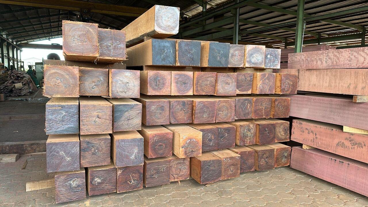 Primer plano del corte transversal de bloques de madera apilados